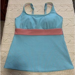 Lands End sz 10 DDD Pineapple Teal, white and red striped tankini